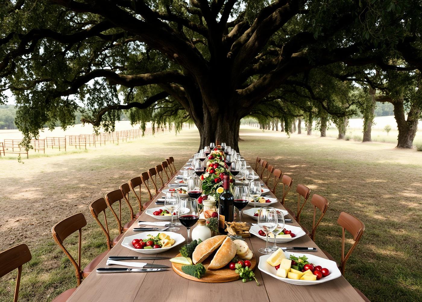 A table under the oaks